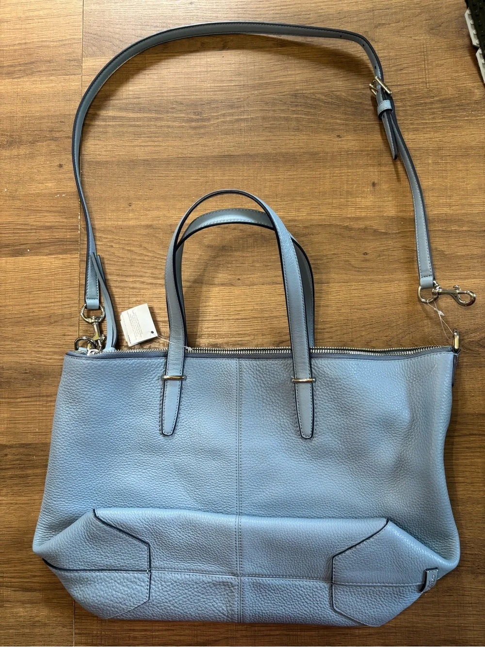 Coach Sky Blue Pebbled Leather Tote with Strap